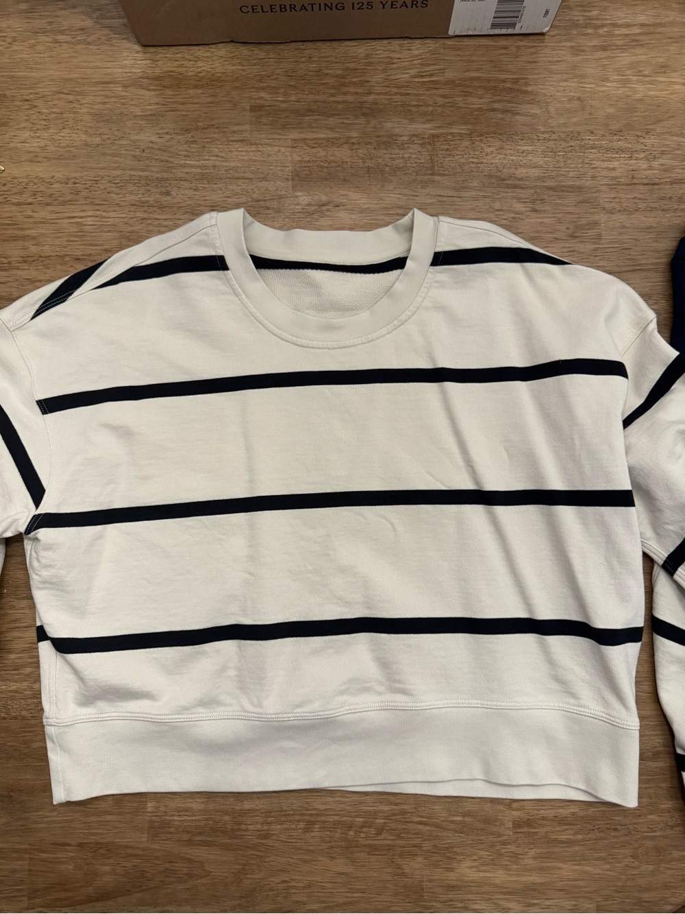 lululemon athletica White Crewneck Sweatshirt with Black Stripes